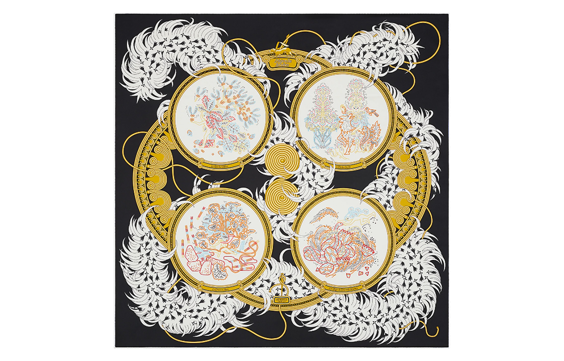 (Women) HERMES Floral Embroidered Silk Scarf Black -  Accessories H003972S   04 圖 2