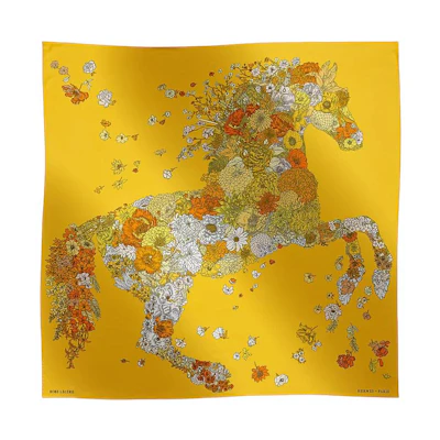 (Women) HERMES Floral Horse Design Silk Scarf Women’s Yellow. H673904Sv08