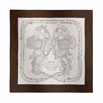 (Women) HERMES Floral Pattern Mulberry Silk Scarf for Women Ebony/White. H004192S08