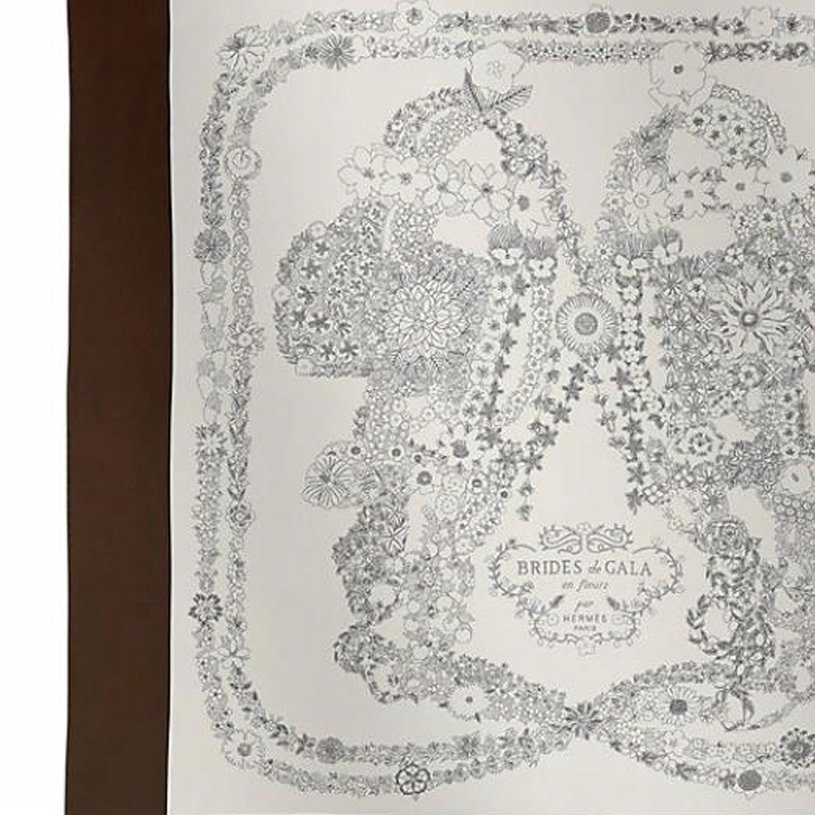 (Women) HERMES Floral Pattern Mulberry Silk Scarf for Women Ebony/White. H004192S08 圖 3