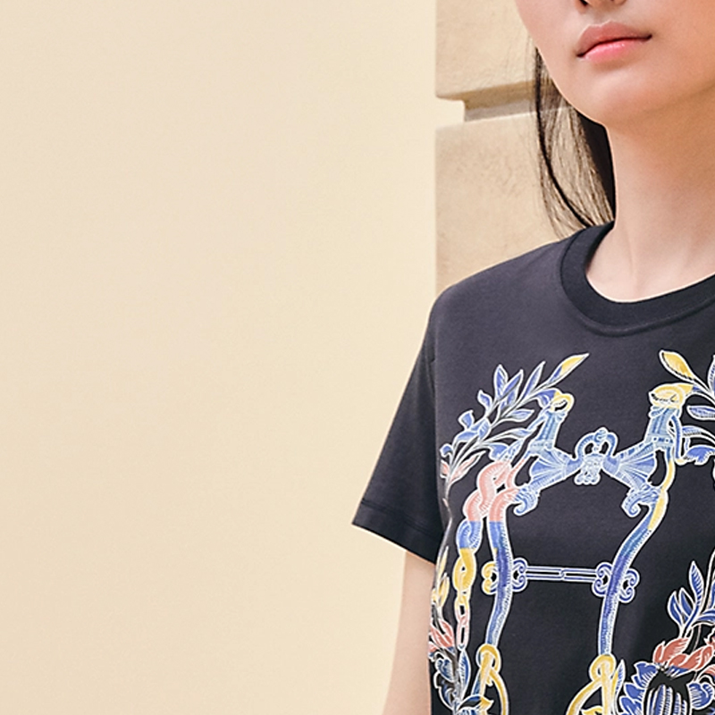 (Women) HERMES Floral Print Crewneck Short Sleeve T-Shirt Women Black SS24 H4E4629DA5H 圖 6