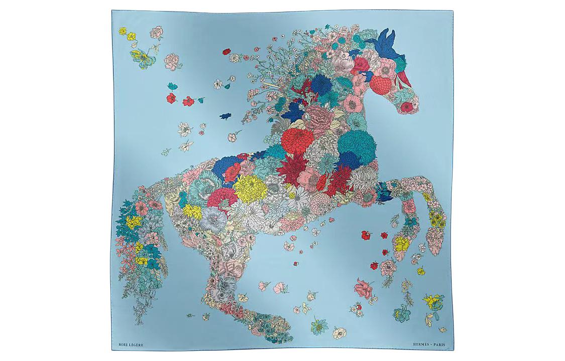 (Women) HERMES Floral Print Silk Scarf Women’s Blue. H673904Sv02