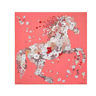 (Women) HERMES Floral Silk Scarf for Women - Lipstick Pink/Deep Pink/Cream. H003904S-06