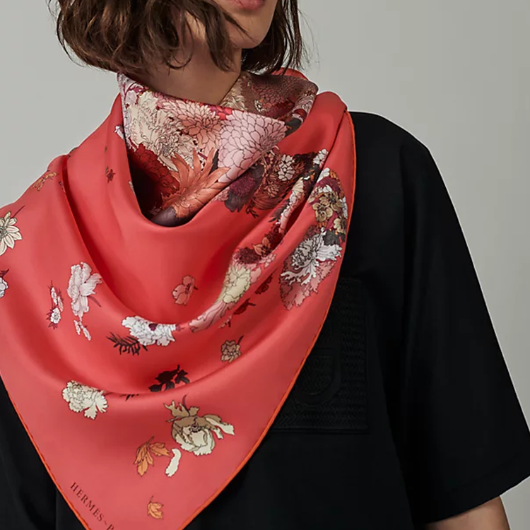 (Women) HERMES Floral Silk Scarf for Women - Lipstick Pink/Deep Pink/Cream. H003904S-06 圖 3