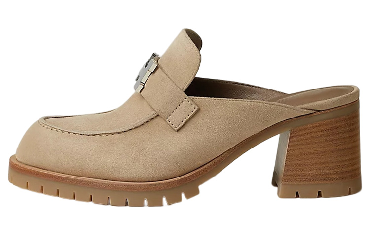 (W) HERMES Flore Leather Mules 'Light Brown'