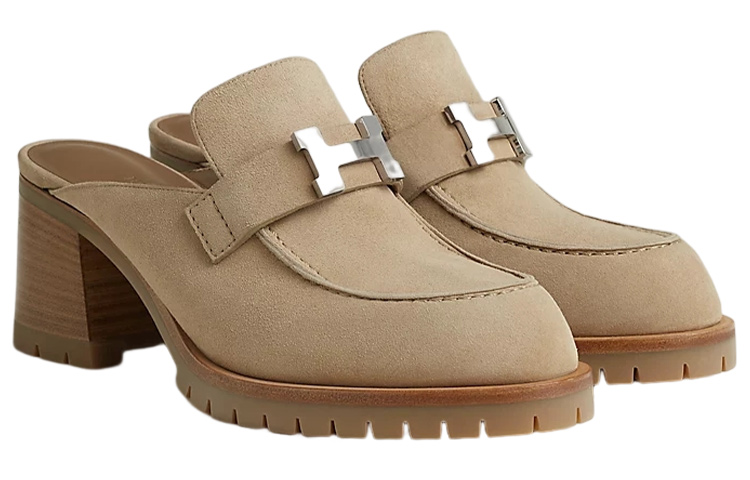 (W) HERMES Flore Leather Mules 'Light Brown' 圖 3