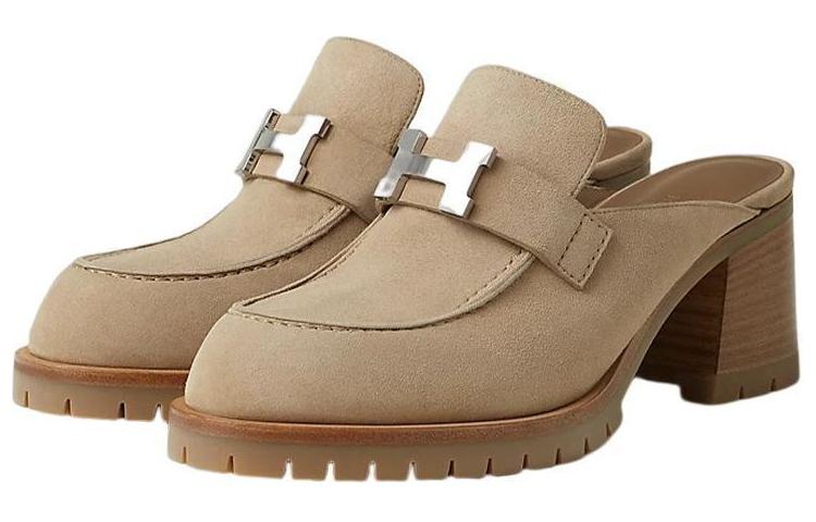 (W) HERMES Flore Leather Mules 'Light Brown' 圖 4