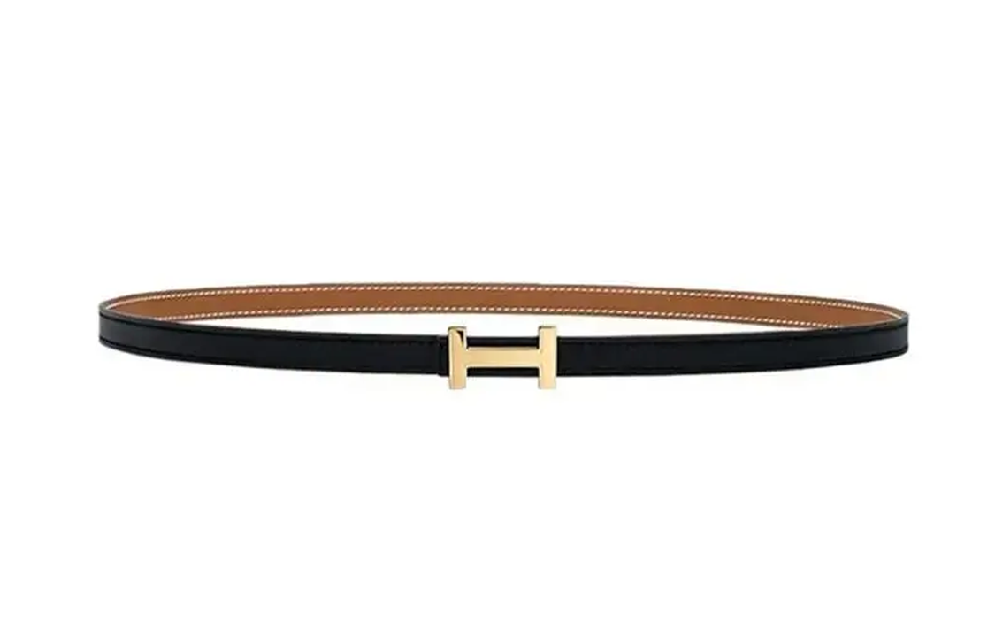 (Women) Hermes Focus Focus Epsom Leather Reversible Belt Black/Gold Buckle 1.3cm H064556CC06-H065538CAAB
