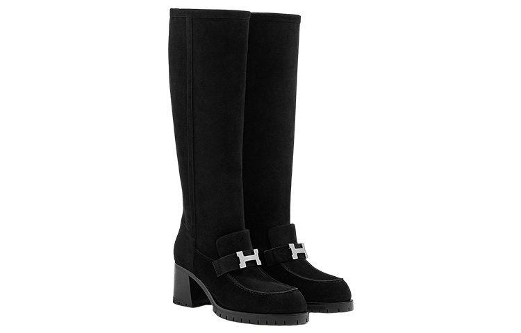 Shop (W) 에르메스 폴리 60 블랙 스웨이드 하이탑 부츠 H222064Z-02