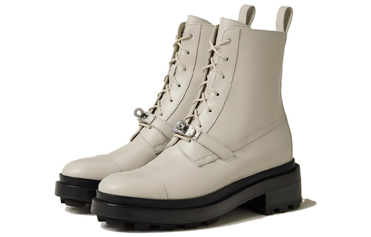 (W) HERMES Funk Round Toe Lace-Up Boots 'Beige' 圖 3