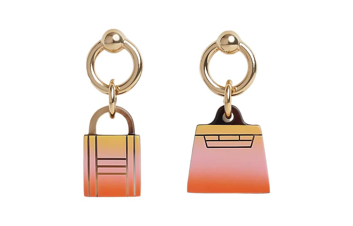 (Women) HERMES Fusion Amulette Earrings  Pink Gradient/Gold. H057121FD02
