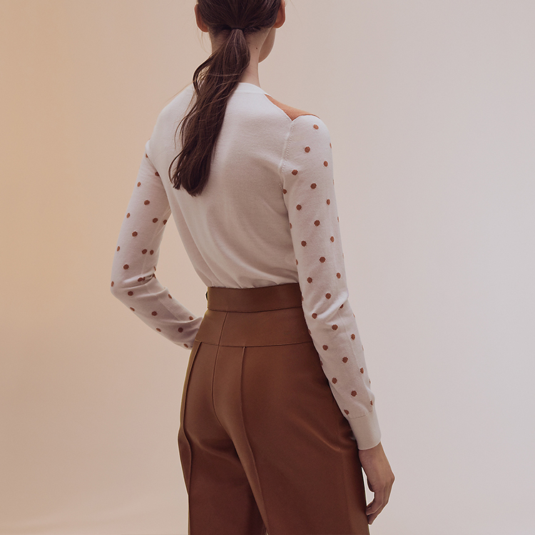 Shop (Women) HERMES FW21 Orange Floral Cashmere Silk Knit Sweater H1H2638D89M