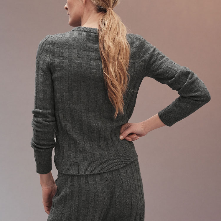 Shop (Women) HERMES FW21 Wool Long-Sleeve Pullover Sweater Gray H1H2641D62C