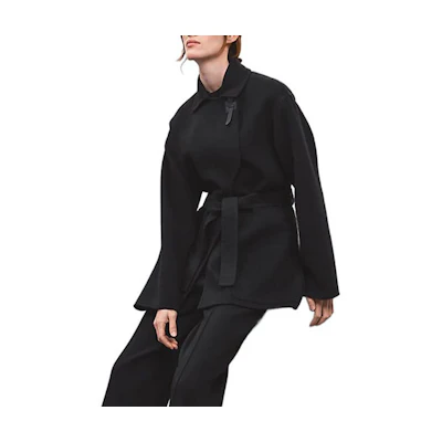 (Women) HERMES FW22 Black Belted Solid Color Jacket H2H0129DA02