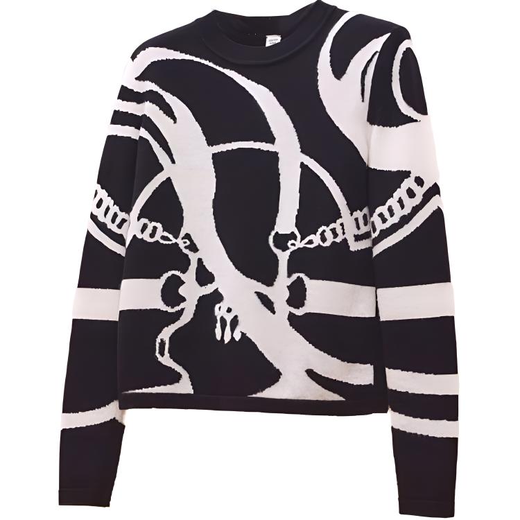 (Women) HERMES FW22  Black Cashmere Jacquard Pattern Knit Sweater. H2H2664D202