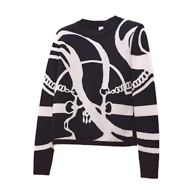 (Women) HERMES FW22 Black Cashmere Jacquard Pattern Knit Sweater. H2H2664D202