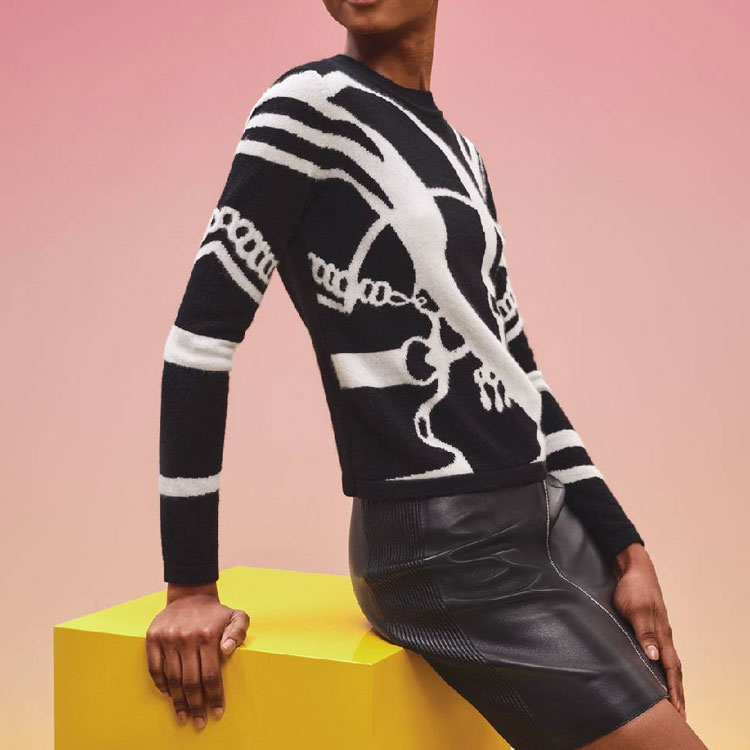Shop (Women) HERMES FW22  Black Cashmere Jacquard Pattern Knit Sweater. H2H2664D202
