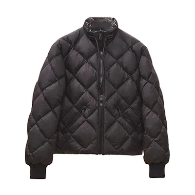 (Women) HERMES FW22 Black Down Jacket with Geometric Pattern and Stand Collar. H2H0159D402