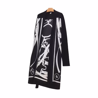 (Women) HERMES FW22 Black Geometric Print Wool Knit Long Cardigan Sweater. H2H2817DT02