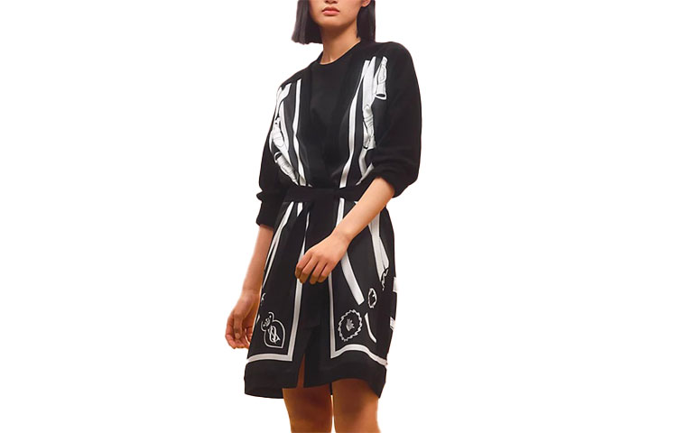 Order (W) エルメス FW22 ブラック ジオメトリック柄 ウール ニット ロングカーディガンセーター H2H2817DT02