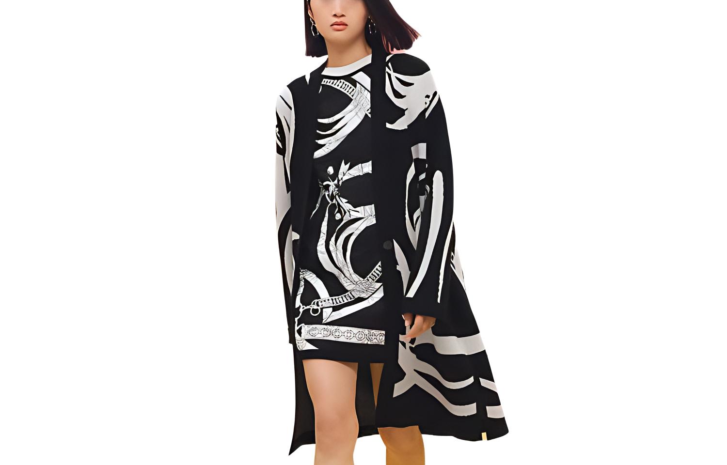 (Women) HERMES FW22  Black Patterned Jacquard Cashmere Sweater Medium-Length. H2H2105D202