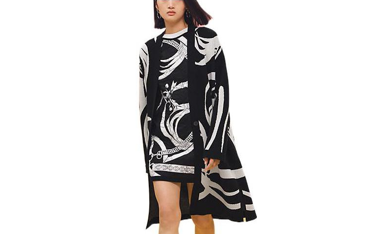 Order (W) HERMES FW22 黑色圖案提花羊絨中長款毛衣 H2H2105D202