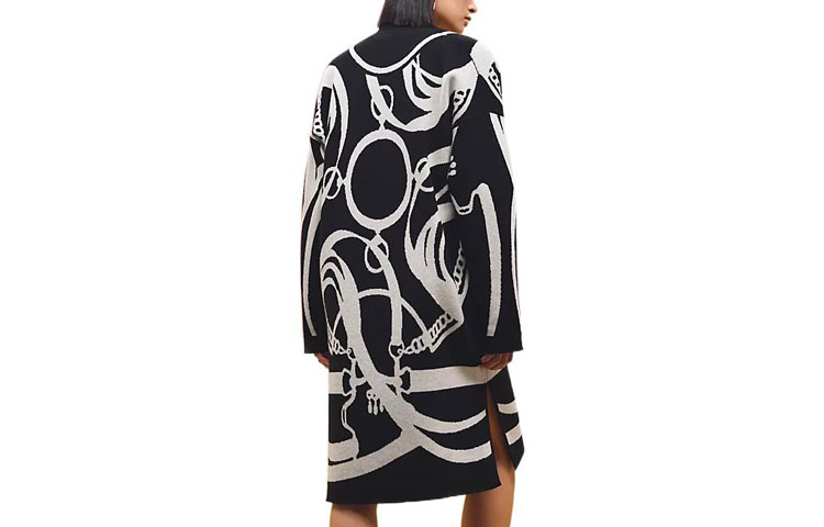 Lookbook (W) HERMES FW22 黑色圖案提花羊絨中長款毛衣 H2H2105D202
