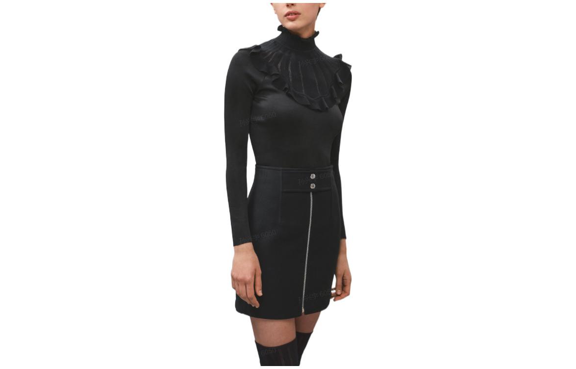 Order (Women) HERMES FW22  Black Slim Fit Ruffle Accent Long Sleeve Sweater H2H2612DM02