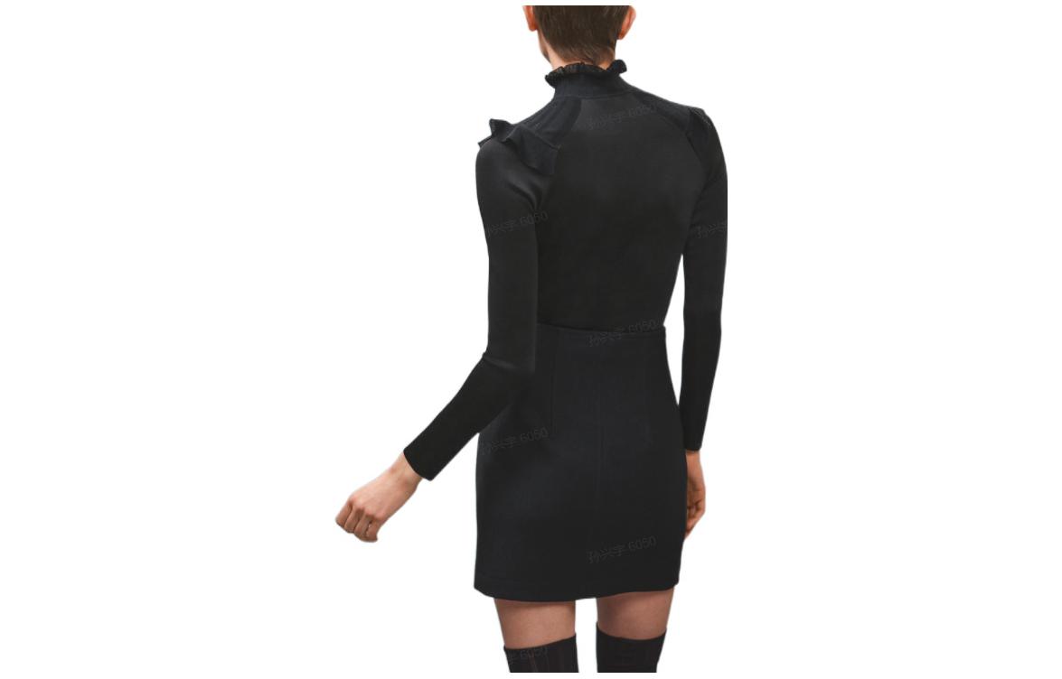 Lookbook (Women) HERMES FW22  Black Slim Fit Ruffle Accent Long Sleeve Sweater H2H2612DM02