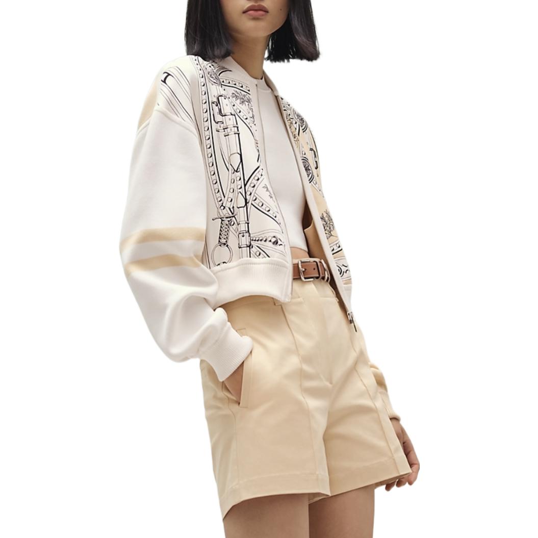 Lookbook (W) HERMES 2022秋冬奶油色印花飛行夾克外套。 H2E2828D05R