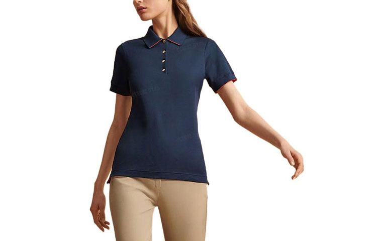 (Women) HERMES FW22  Slim-Fit Solid Color Navy Blue Polo Shirt H800270E01M