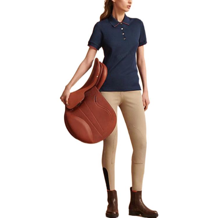 Shop (W) HERMES FW22 Polo Ajustado Azul Marino de Color Sólido. H800270E01M