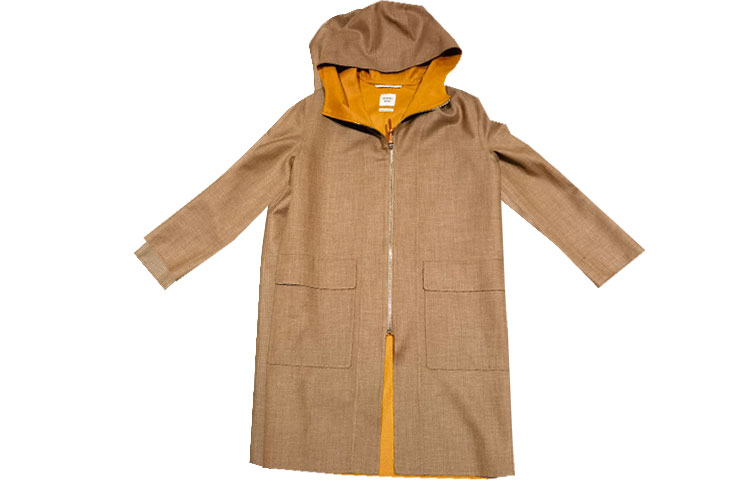 (Women) HERMES FW22  Solid Color Hooded Coat with Patch Pocket in Dark Khaki. H3E0105DC32