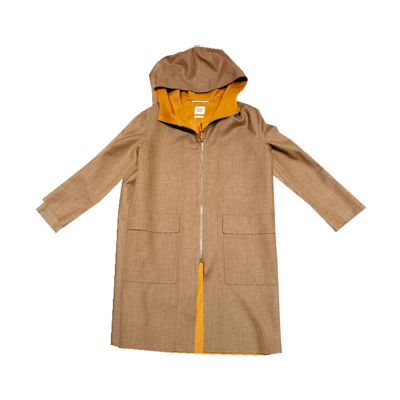 (Women) HERMES FW22 Solid Color Hooded Coat with Patch Pocket in Dark Khaki. H3E0105DC32