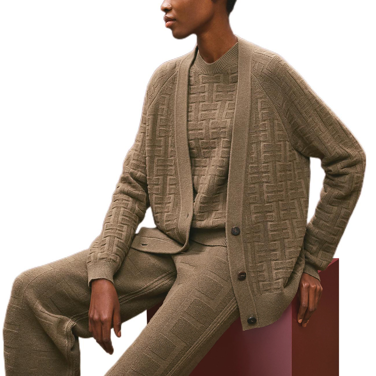 Lookbook (W) エルメス FW22 ソリッドカラーニットカーディガン アイアングリーン メンズ/レディース H2H2705DA4I