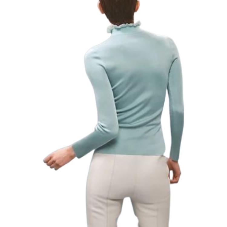 (Women) HERMES FW22  Solid Color Ruffled Slim Fit Long Sleeve T-Shirt Blue. H2H2653DM 圖 4