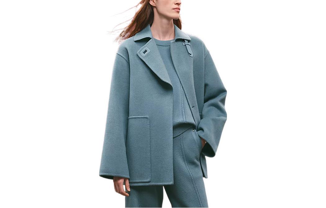Order (Women) HERMES FW22  Solid Color Short Belted Coat Blue Moss H2H0129DA6U