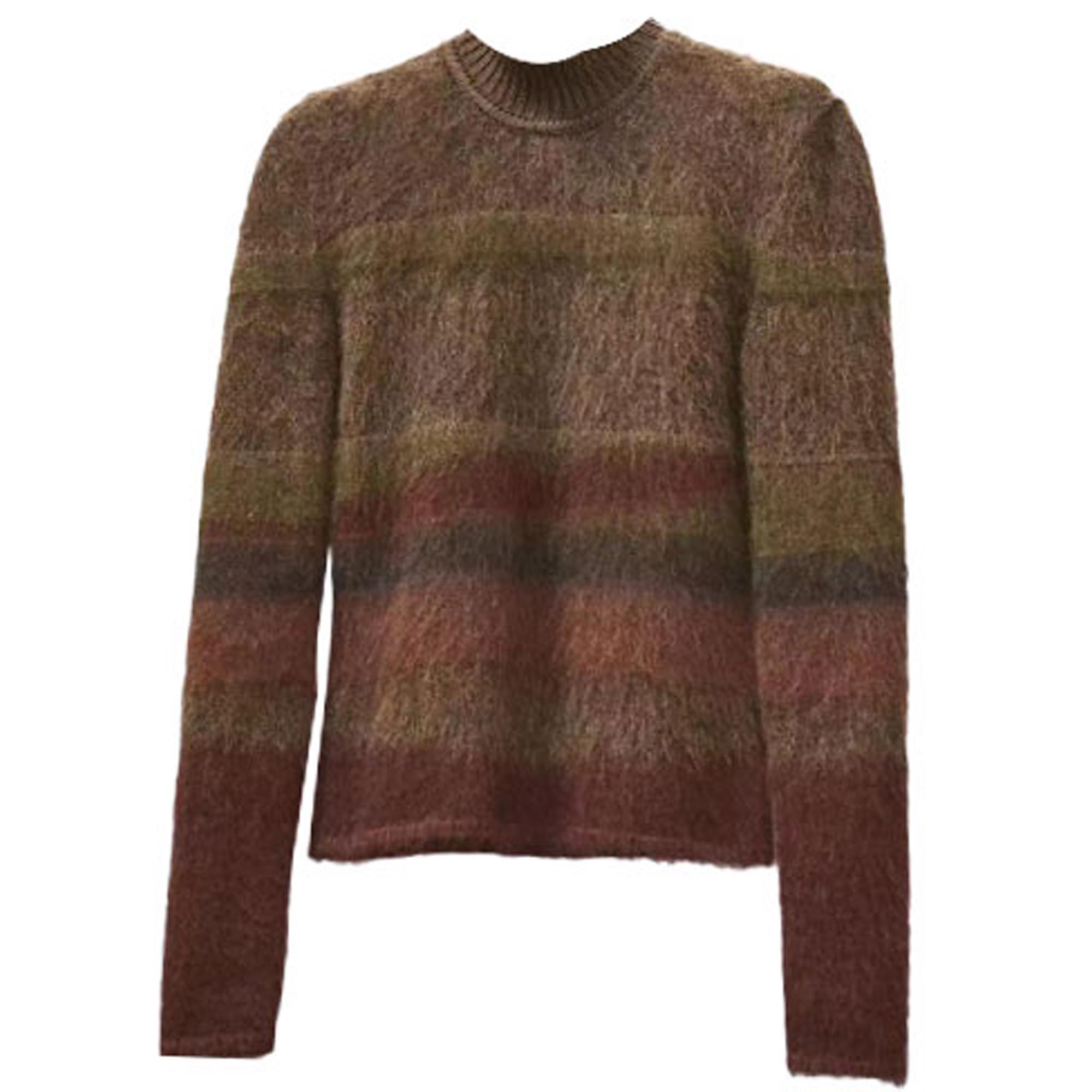 (Women) HERMES FW22  Striped Patchwork Fleece Pullover Sweater Brown. H2H2600DG4P