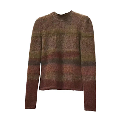 (Women) HERMES FW22 Striped Patchwork Fleece Pullover Sweater Brown. H2H2600DG4P