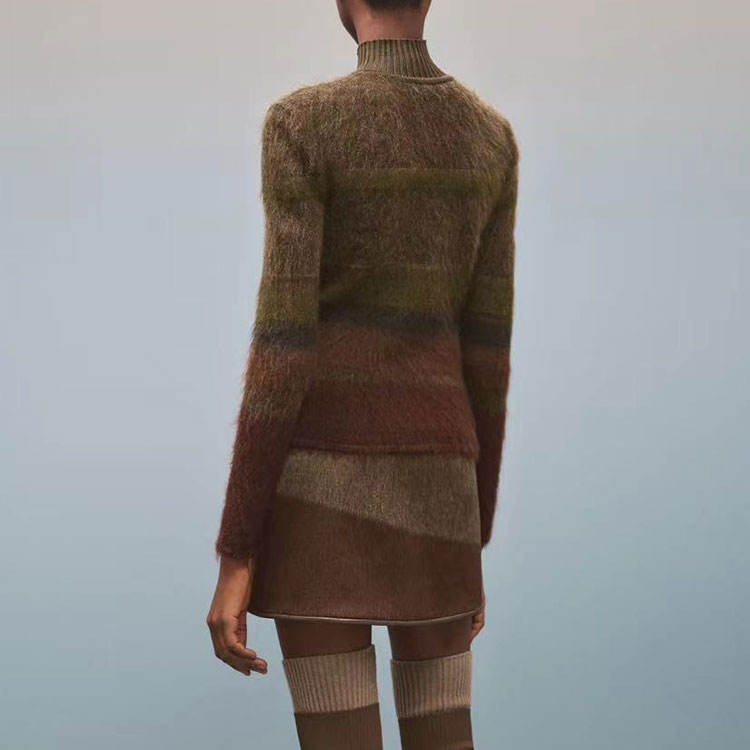 Shop (Women) HERMES FW22  Striped Patchwork Fleece Pullover Sweater Brown. H2H2600DG4P