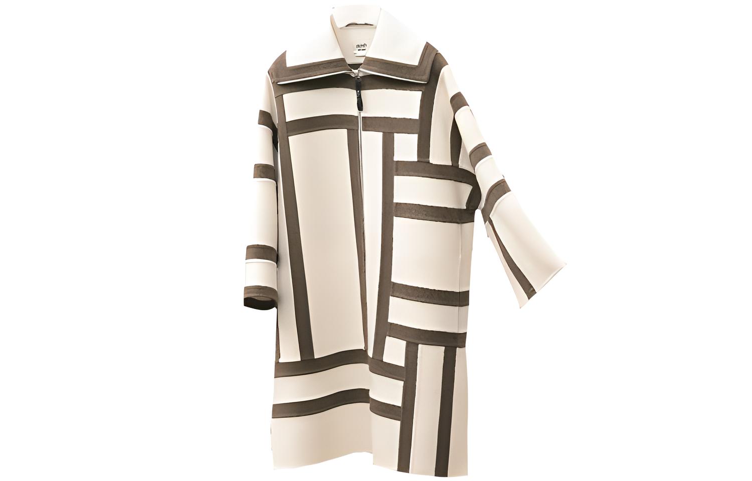 (Women) HERMES FW22  Two-Tone Long-Sleeve Coat Grey White H2H0124DA91