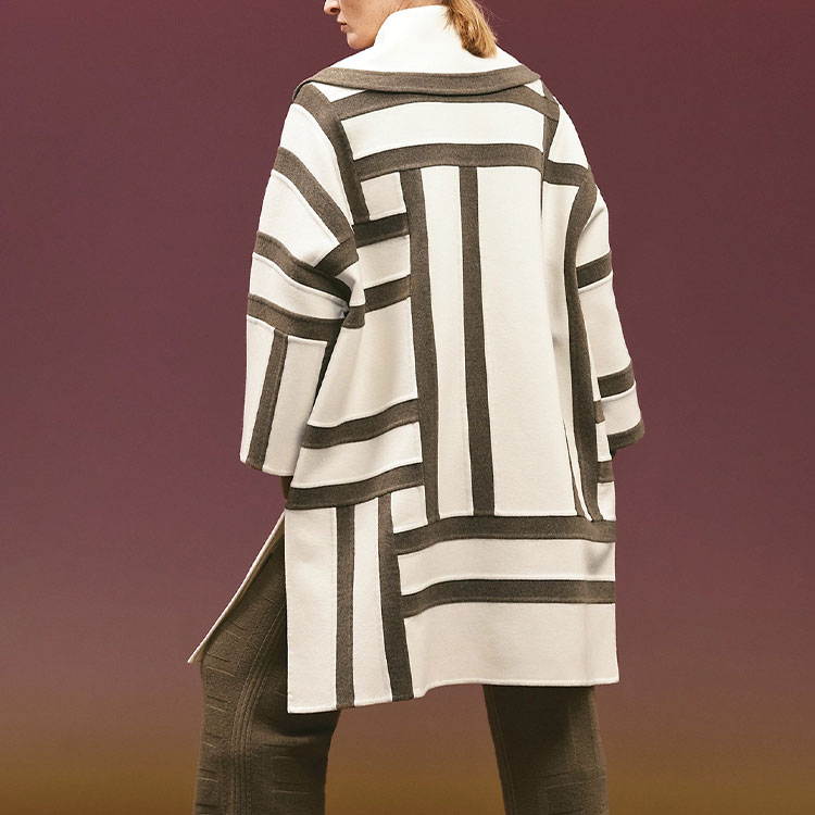Shop (Women) HERMES FW22  Two-Tone Long-Sleeve Coat Grey White H2H0124DA91