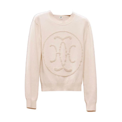 (Women) HERMES FW22 White Solid Color Printed Pullover Sweater. H2H2631D1A3
