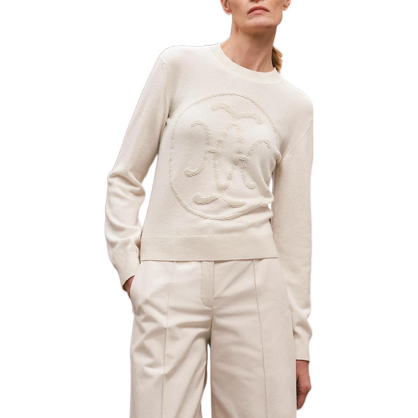 Lookbook (Women) HERMES FW22  White Solid Color Printed Pullover Sweater. H2H2631D1A3