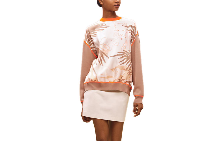 Order (W) HERMES FW22 米色植物動物印花長袖圓領休閒毛衣 H2H2820DRD1