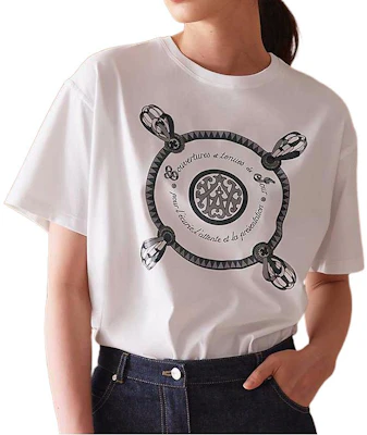 (W) HERMES FW22 Camiseta tejida blanca estampada cuello redondo manga corta mujer. H0E4611-D690 Order (W) HERMES FW22 Camiseta tejida blanca estampada cuello redondo manga corta mujer. H0E4611-D690