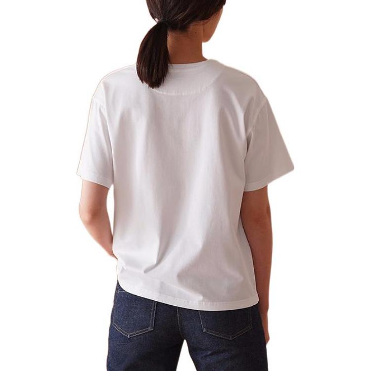 Shop (W) HERMES FW22 Camiseta tejida blanca estampada cuello redondo manga corta mujer. H0E4611-D690