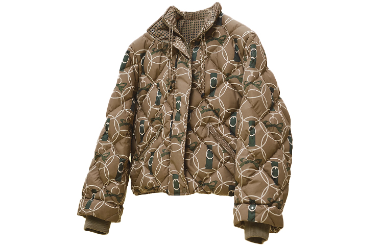 Order (W) 에르메스 FW22 여성용 패턴 프린트 스탠드 칼라 롱 슬리브 다운 자켓 카키 H2H0153D5BK