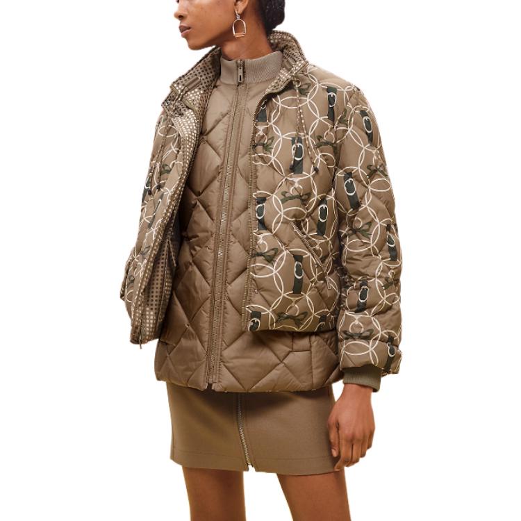 Purchase (W) 에르메스 FW22 여성용 패턴 프린트 스탠드 칼라 롱 슬리브 다운 자켓 카키 H2H0153D5BK