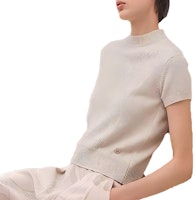 (Women) HERMES FW23 Beige Plain Crewneck Short Sleeve Knit Top. H3H2600D1F8 (Women) HERMES FW23 Beige Plain Crewneck Short Sleeve Knit Top. H3H2600D1F8